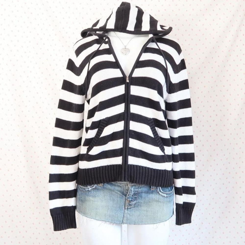 vintage izod striped knit hoodie y2k skater mall goth zip sweater